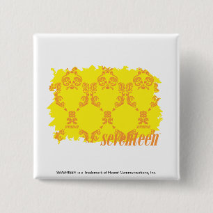 Damask Yellow-Sinaasappel 2 Vierkante Button 5,1 Cm