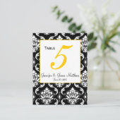 Damask Yellow Trouwtafel Nummer Kaart (Staand voorkant)