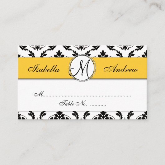 Damask Yellow Wedding Réception Carte de lieu (Devant)