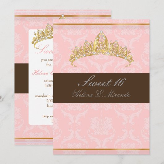 DAMASK ZOET 16/TIARA/ROZE/CHOCOLADE KAART (Voorkant / Achterkant)