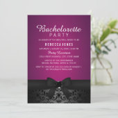 Damask Zwart & Roze Strik Jubileum Uitnodiging (Staand voorkant)
