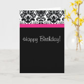 Damask zwart wit en heet roze kaart (Gele Bloem)