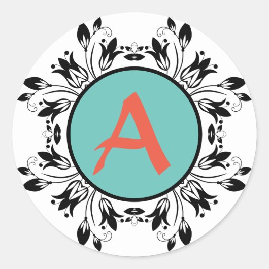 Damask zwart-wit MONOGRAM Sticker (Voorkant)