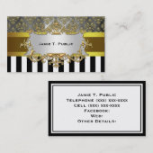 Damask, Zwart Wit Streep Goud Lint, Goud Label (Voorkant / Achterkant)