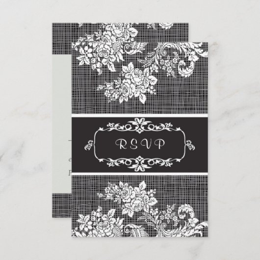  Damask zwarte en witte RSVP Uitnodiging (Voorkant / Achterkant)