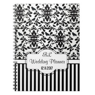 Damask zwarte witte strepen Wedding Planner-laptop Notitieboek