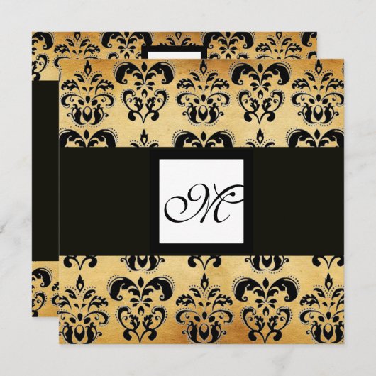DAMASKPARCHTSQUARE-MONOGRAM, zwart wit bruin Kaart (Voorkant / Achterkant)