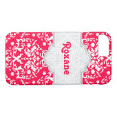 Damaskpatroon rood, wit schattig meisjesachtig Case-Mate iPhone case (Achterkant (Horizontaal))