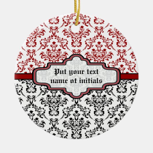 Damaskpatroon zwart rood wit aangepast ornament (Voorkant)