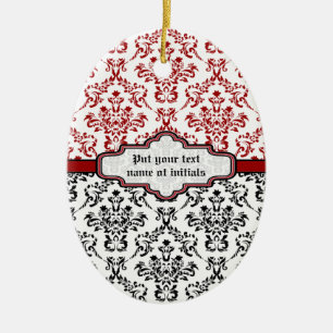Damaskpatroon zwart rood wit aangepast ornament