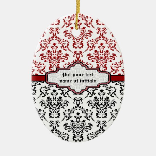 Damaskpatroon zwart rood wit aangepast ornament (Voorkant)