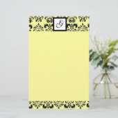 DAMASKQUARE MONOGRAM, geel Briefpapier (Staand voorkant)