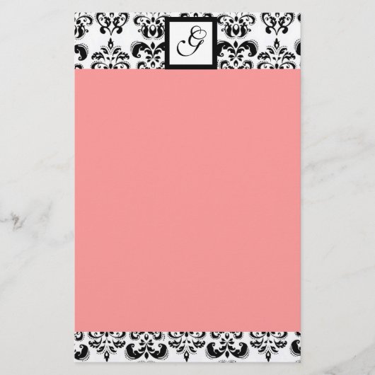 DAMASKQUARE MONOGRAM, roze Briefpapier (Voorkant)