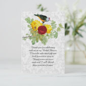 Damaskrozen en bruidsshowers met zangvogels  bedankkaart (Staand voorkant)