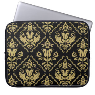 Damasnaadloze zwarte en gouden versiering. Traditi Laptop Sleeve