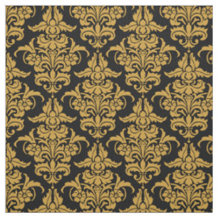 Damaspatroon - Gold Brown op zwart Stof