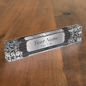 Damaspatroon in Silver Grey & Black | DIY-tekst Naambordje (Zijkant)