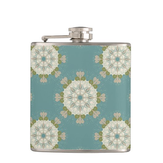 Damaspatroon met abstracte elementen heupfles (Voorkant)