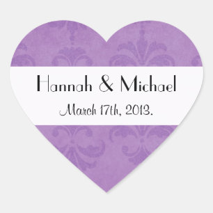 Damaspatroon, Paarse Damask, bruiloft Hart Sticker