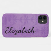 Damaspatroon, Paarse Damask, Jouw naam Case-Mate iPhone Case (Achterkant (horizontaal))