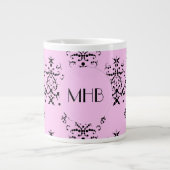 Damaspatroon, roze Damask, Monogram Jumbo Mok (Voorkant)