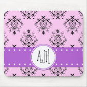 Damaspatroon, roze Damask, Monogram Muismat (Voorkant)