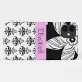 DamasPatroon, zwart-wit Damask, Jouw naam Case-Mate iPhone Case (Achterkant (horizontaal))
