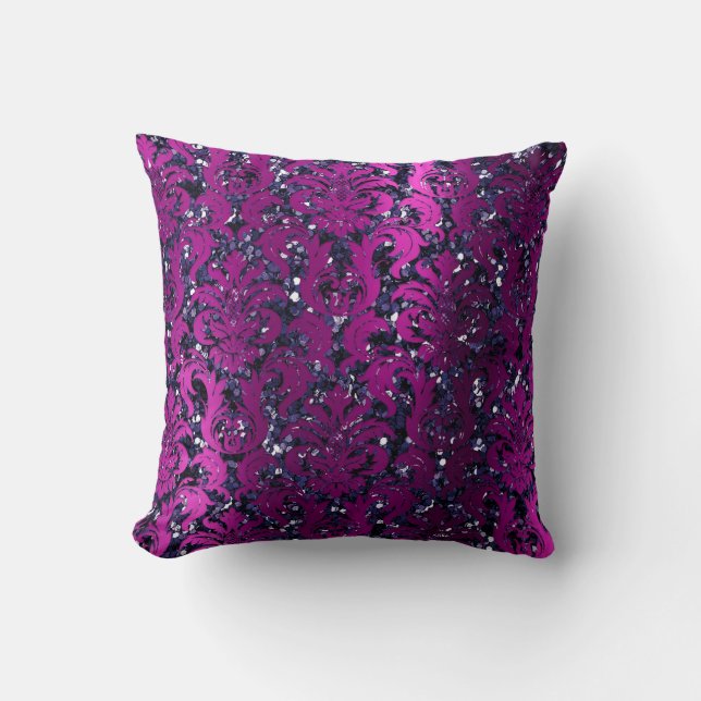Damasroze magenta Metallic Blue Navy Glitter Kussen (Voorkant)