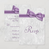 Damassé blanc et ruban bow faux violet RSVP (Devant / Derrière)