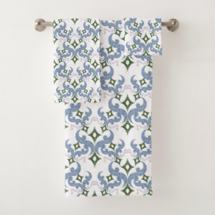 damassé bleu et vert ornement pointillisme