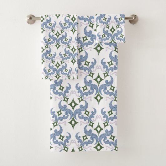 damassé bleu et vert ornement pointillisme (En situation)