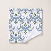 damassé bleu et vert ornement pointillisme (Gant de toilette)