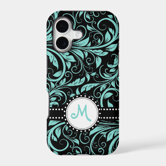 Damassé bleue et noire d'Aqua avec le monogramme