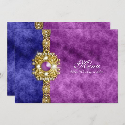 damassé bleue pourpre de menu bling (Devant / Derrière)