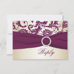 Damassé bordeaux et taupe avec ruban RSVP IMPRIMÉ