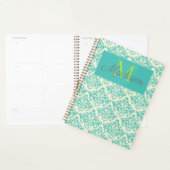 Damassé de crème verte, monogramme tendance girly  (Devant avec enveloppe)