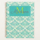 Damassé de crème verte, monogramme tendance girly  (Devant)