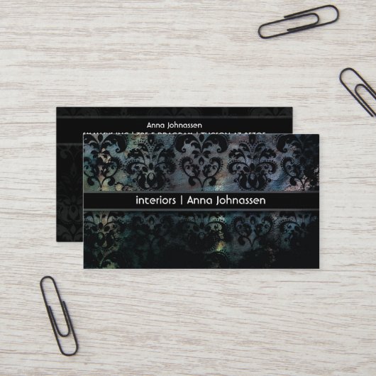 Damassé de satin • Carte de visite élégant (Devant/Arrière en situation)