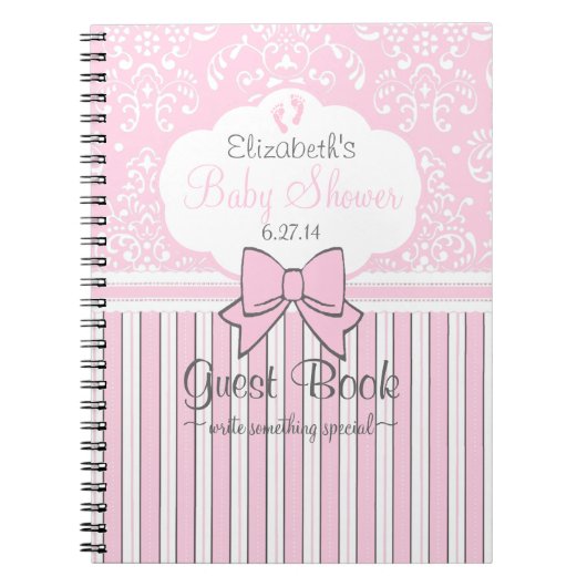 Damassé et rayures de rose de livre d'invité de (Devant)