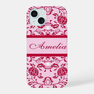 Damassé floral élégant rose et rouge
