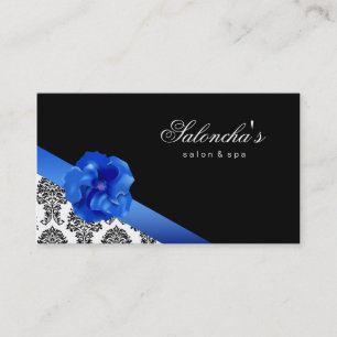 Damassé florale bleue de noir de carte de visite