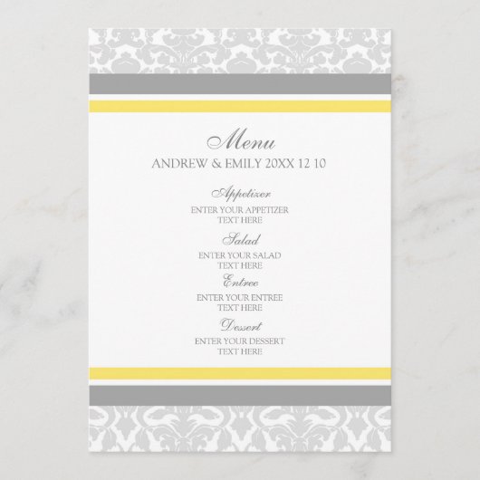 Damassé florale grise de citron de menu de mariage (Devant)