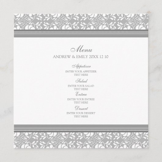 Damassé florale grise de menu de mariage (Devant)