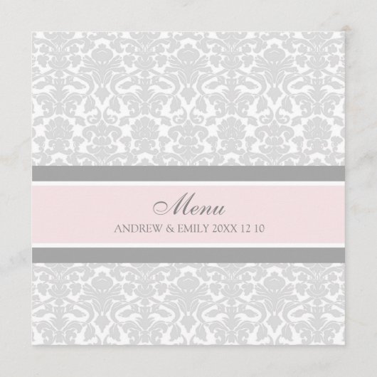 Damassé florale grise de rose de menu de mariage (Dos)