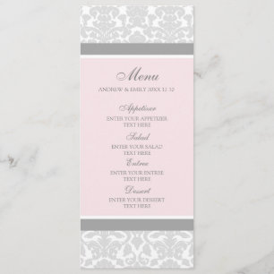 Damassé florale grise de rose de menu de mariage