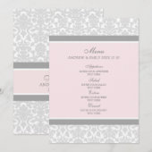Damassé florale grise de rose de menu de mariage (Devant / Derrière)