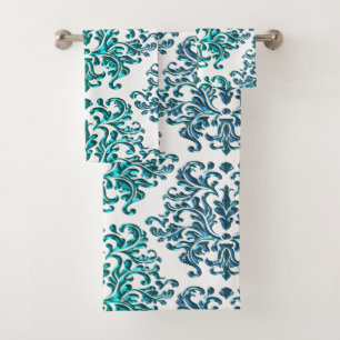 Damassé florale turquoise de vert bleu sur