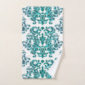 Damassé florale turquoise de vert bleu sur (Serviette à main)