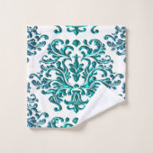 Damassé florale turquoise de vert bleu sur (Gant de toilette)