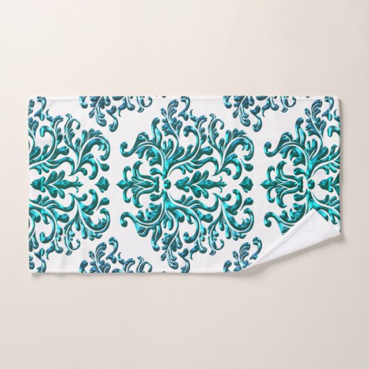 Damassé florale turquoise de vert bleu sur (Serviette à main)